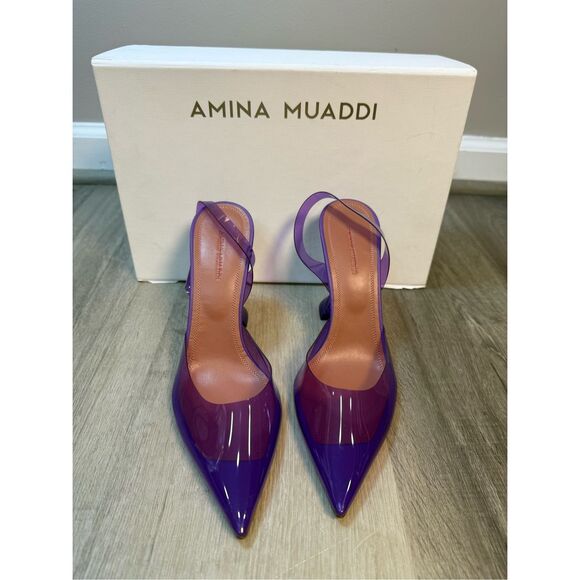 AMINA MUADDI  Holli Glass 95mm Slingback Pumps EU37.5/7.5 $760 - Picture 6 of 14